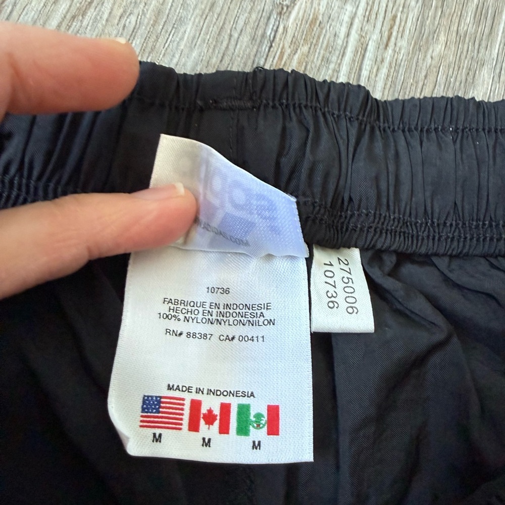 VTG 90s Adidas Black Elastic Waist Nylon Track Short Black Green Stripe Soccer M - Picture 5 of 7